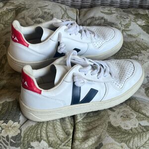 Veja Red, white and blue leather sneakers